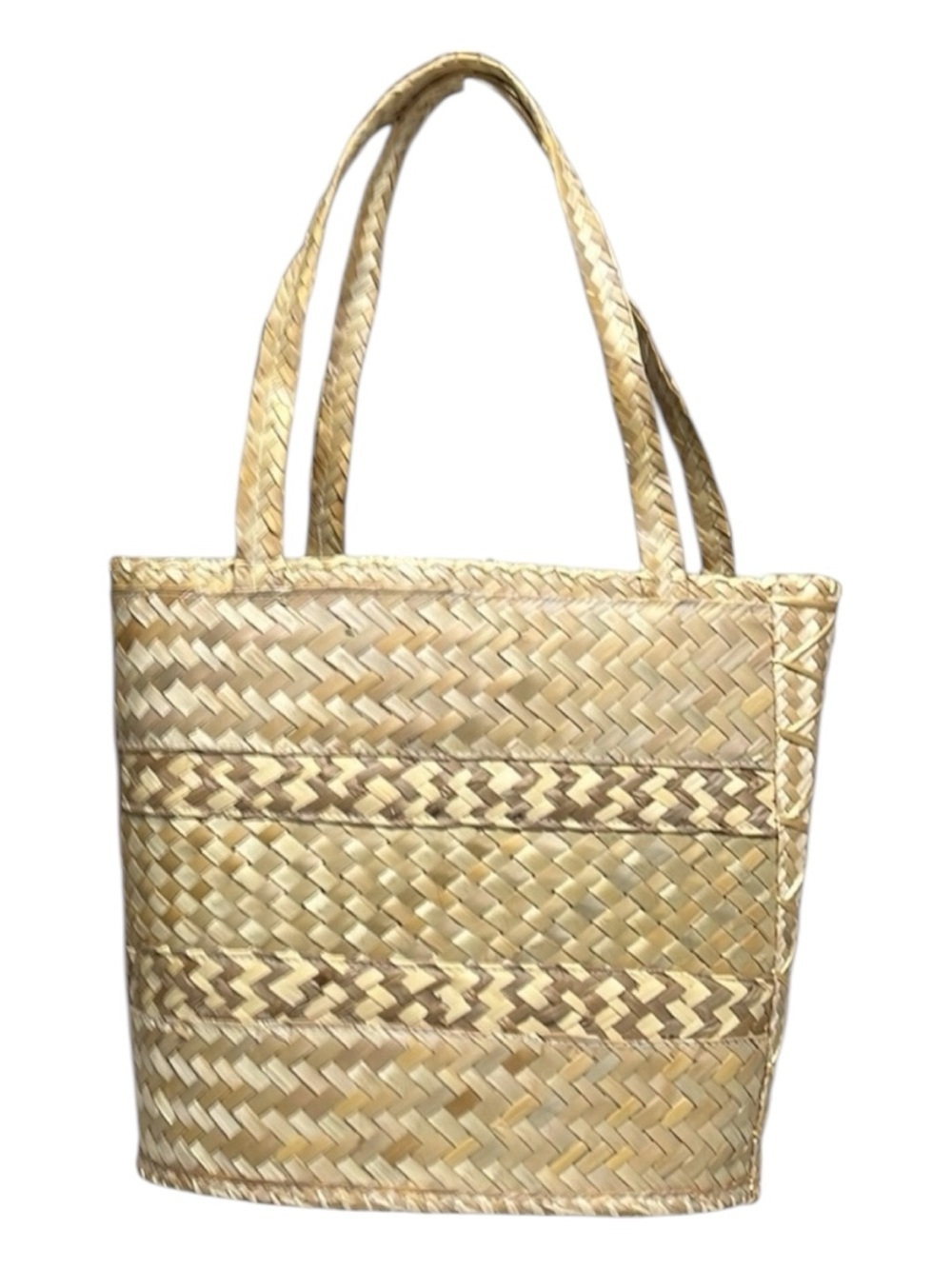 Handwoven Straw Tote Bag Lined Beach Bag Coastal Summer Market Tote